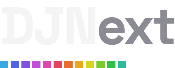 DJNext wordmark with the twelve Camelot wheel colors